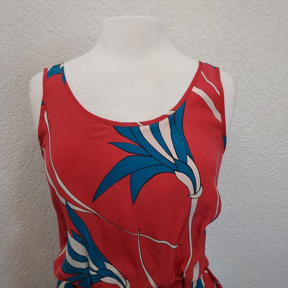 Sariah 100% Silk Red Palm Print Sleeveless Layered Dress Size 4 - Picture 3 of 13